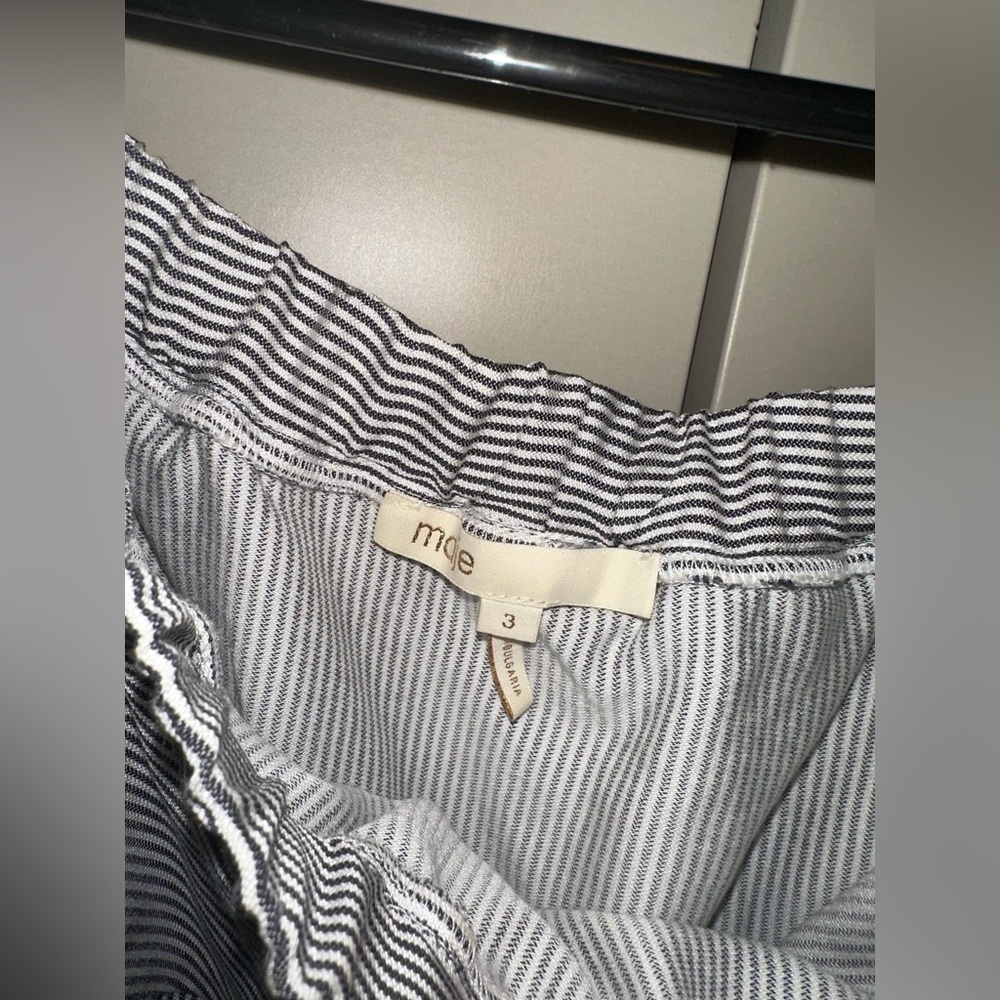 MAJE Off-Shoulder Striped Ruffle Dress with Black Belt accent size 3 (US Large) - Picture 7 of 10